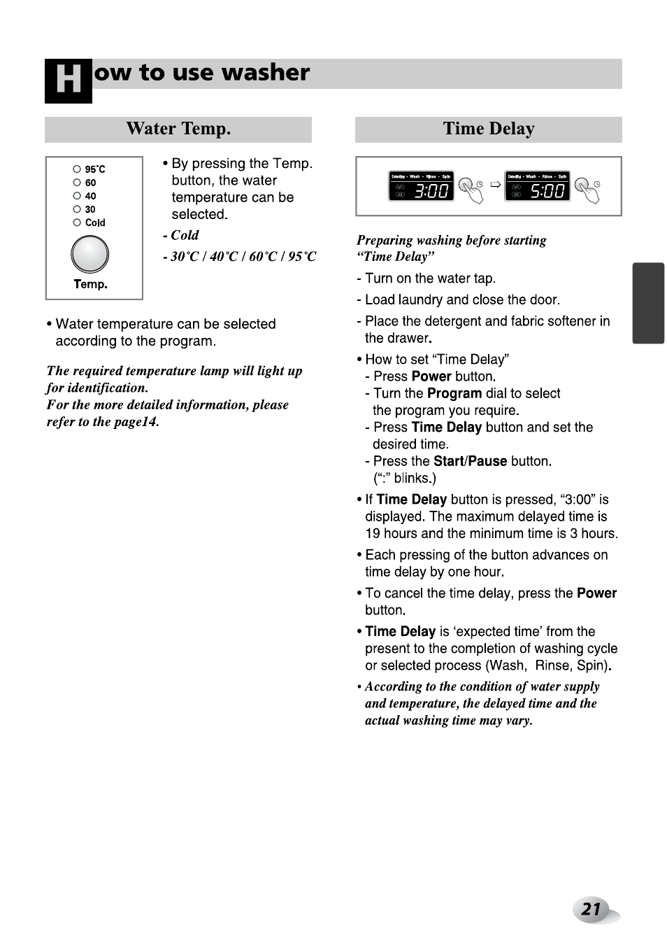 Water temp, Ow to use washer | LG F1492QD1 User Manual | Page 83 / 158