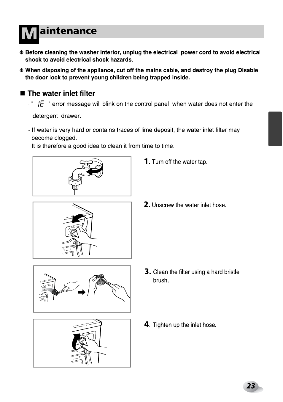 The water inlet filter | LG F1492QD1 User Manual | Page 85 / 158