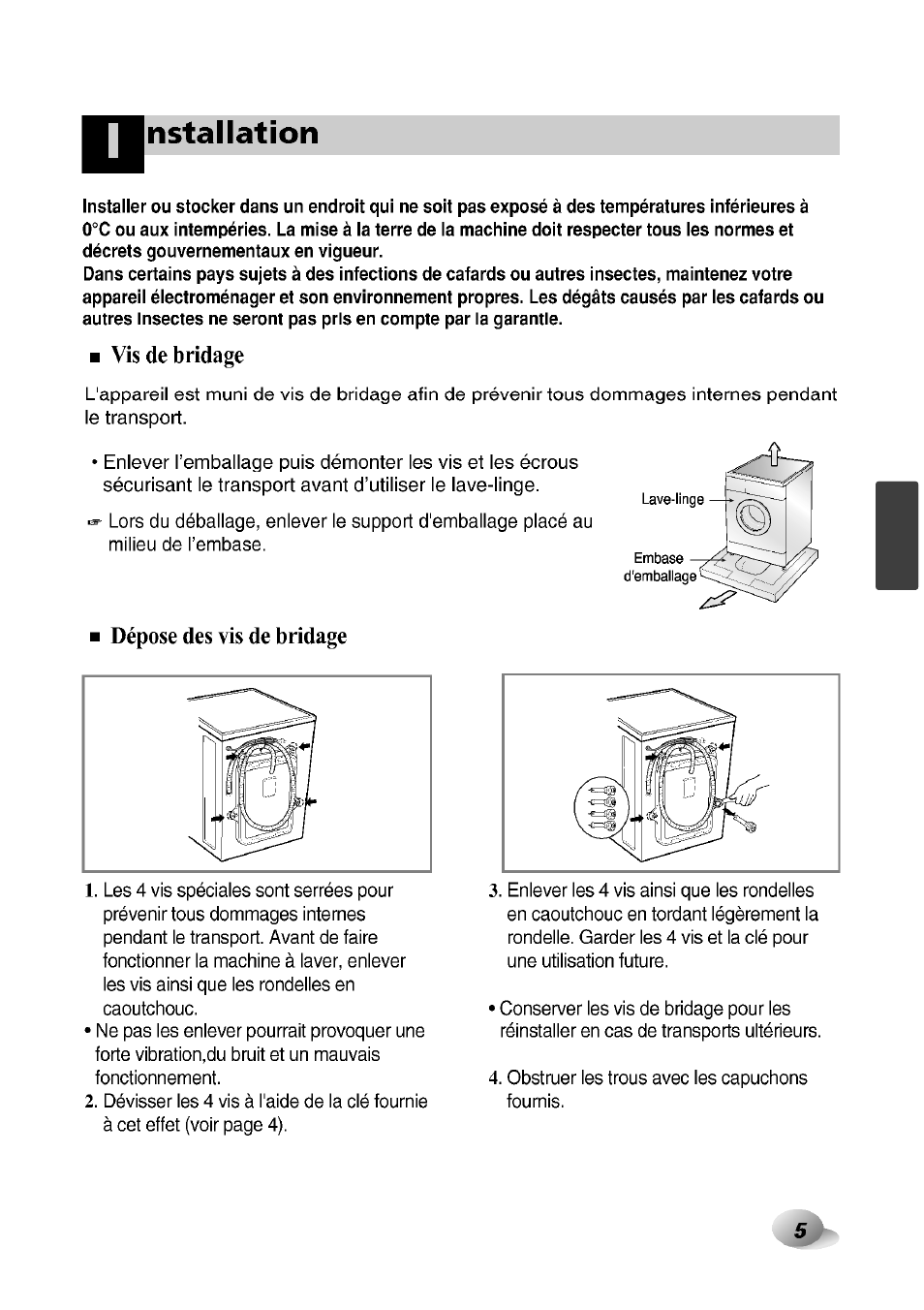 Vis de bridage, Nstallation | LG F1492QD1 User Manual | Page 99 / 158