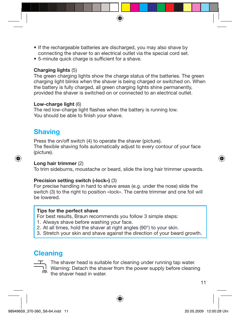 Shaving, Cleaning | Braun 370-5774 Series 3 User Manual | Page 10 / 61