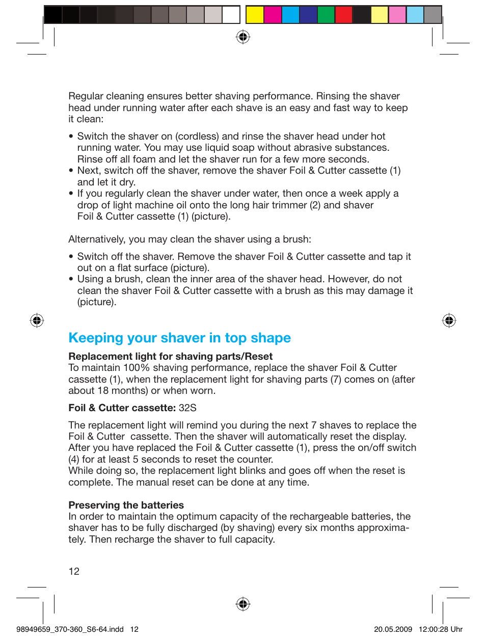 Keeping your shaver in top shape | Braun 370-5774 Series 3 User Manual | Page 11 / 61