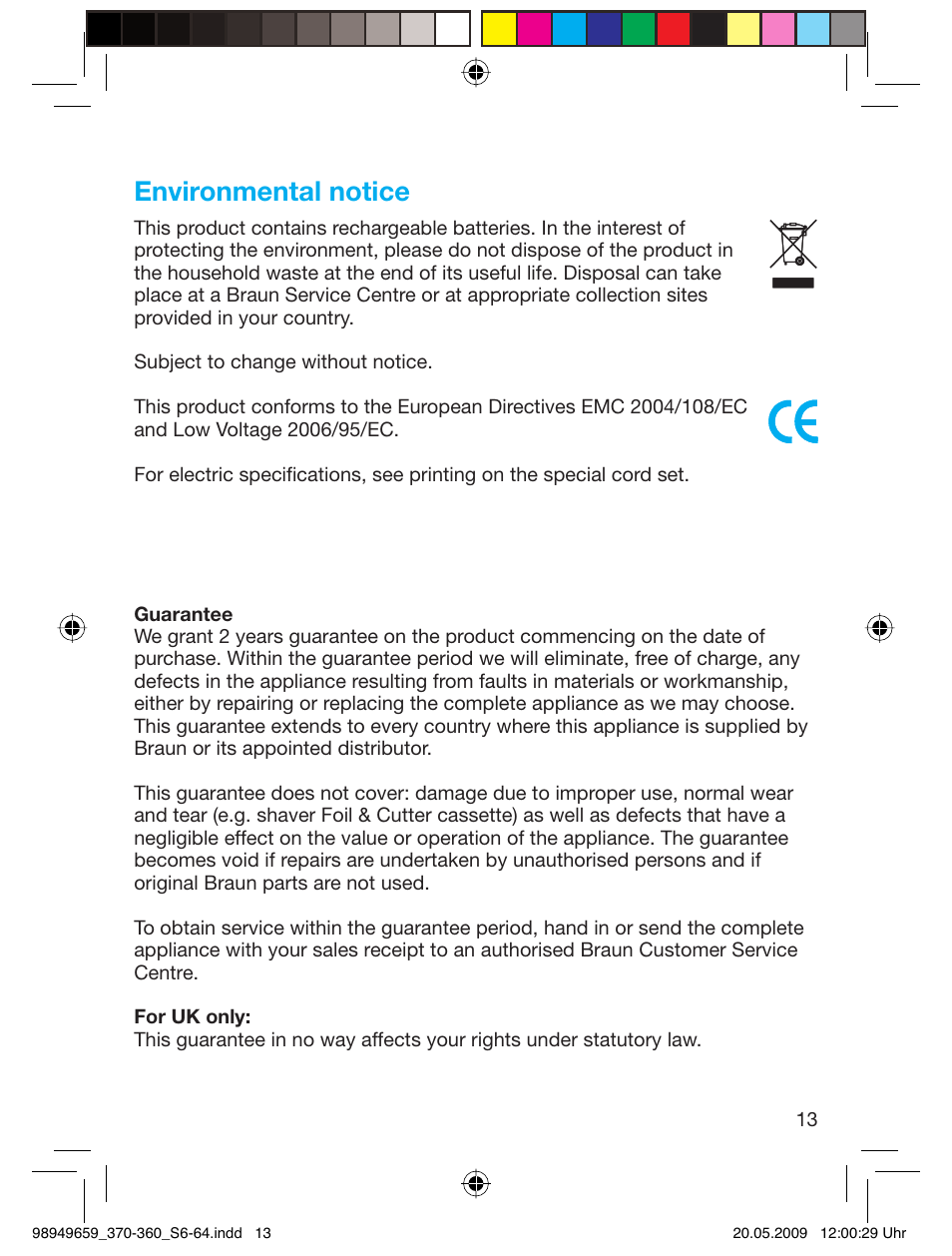 Environmental notice | Braun 370-5774 Series 3 User Manual | Page 12 / 61