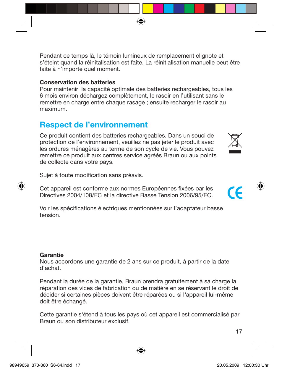 Respect de l’environnement | Braun 370-5774 Series 3 User Manual | Page 16 / 61