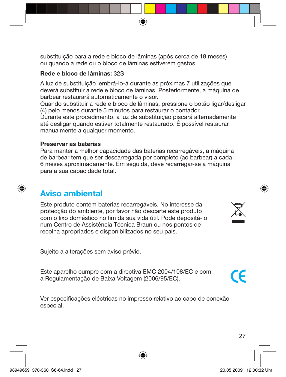 Aviso ambiental | Braun 370-5774 Series 3 User Manual | Page 26 / 61
