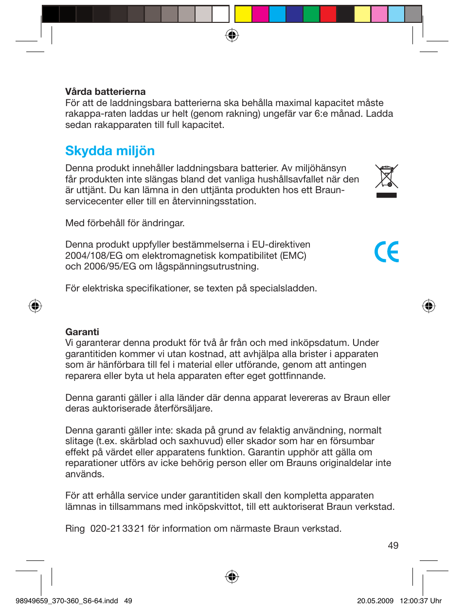 Skydda miljön | Braun 370-5774 Series 3 User Manual | Page 48 / 61