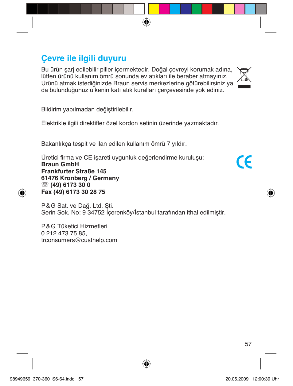 Çevre ile ilgili duyuru | Braun 370-5774 Series 3 User Manual | Page 56 / 61