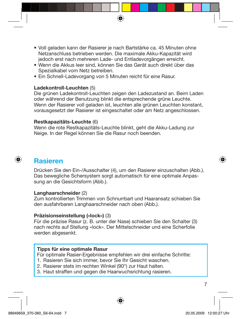 Rasieren | Braun 370-5774 Series 3 User Manual | Page 6 / 61