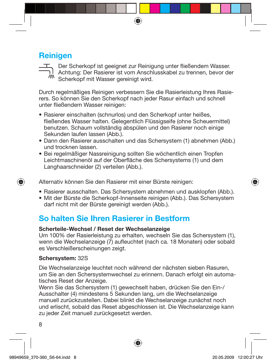 Reinigen, So halten sie ihren rasierer in bestform | Braun 370-5774 Series 3 User Manual | Page 7 / 61