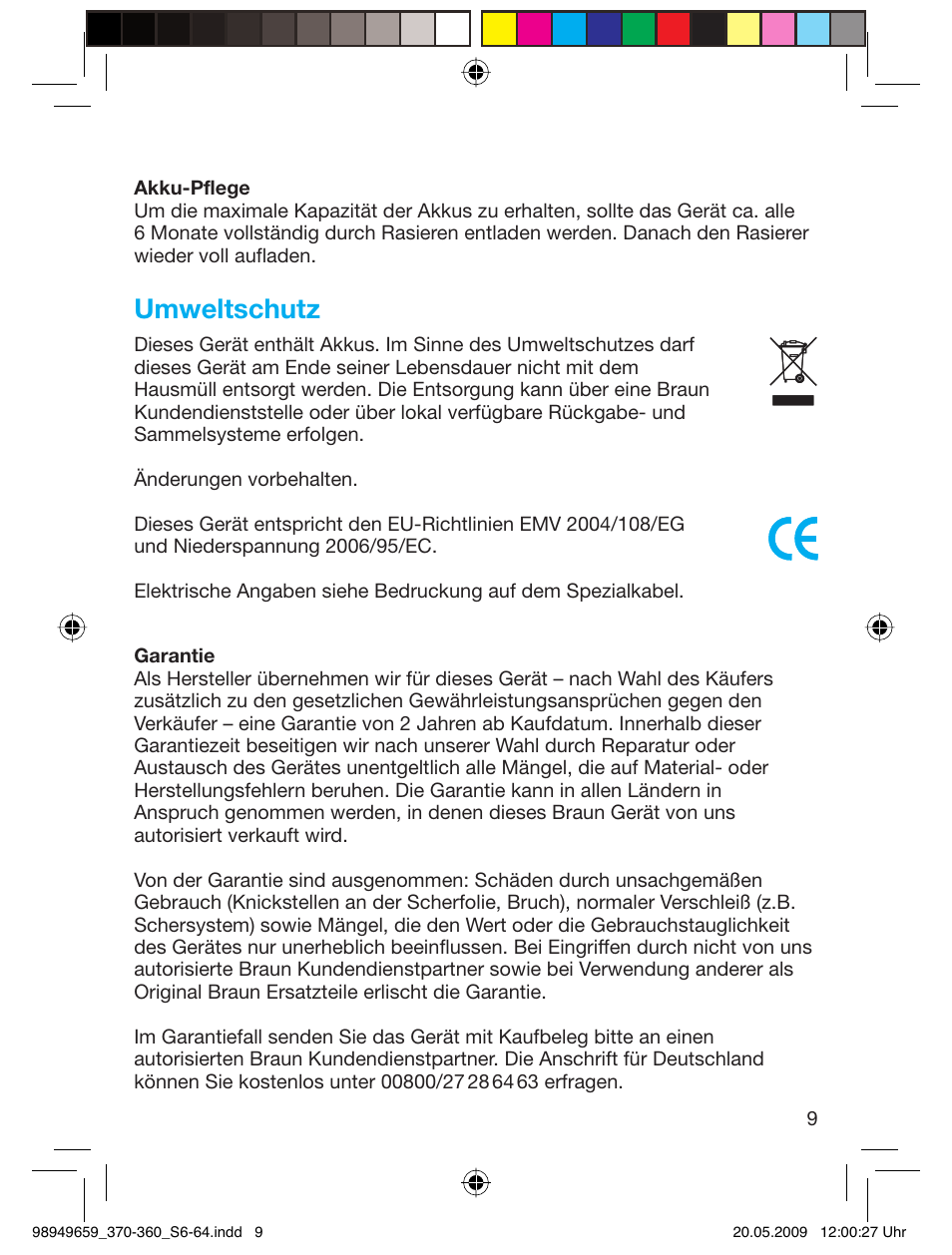 Umweltschutz | Braun 370-5774 Series 3 User Manual | Page 8 / 61
