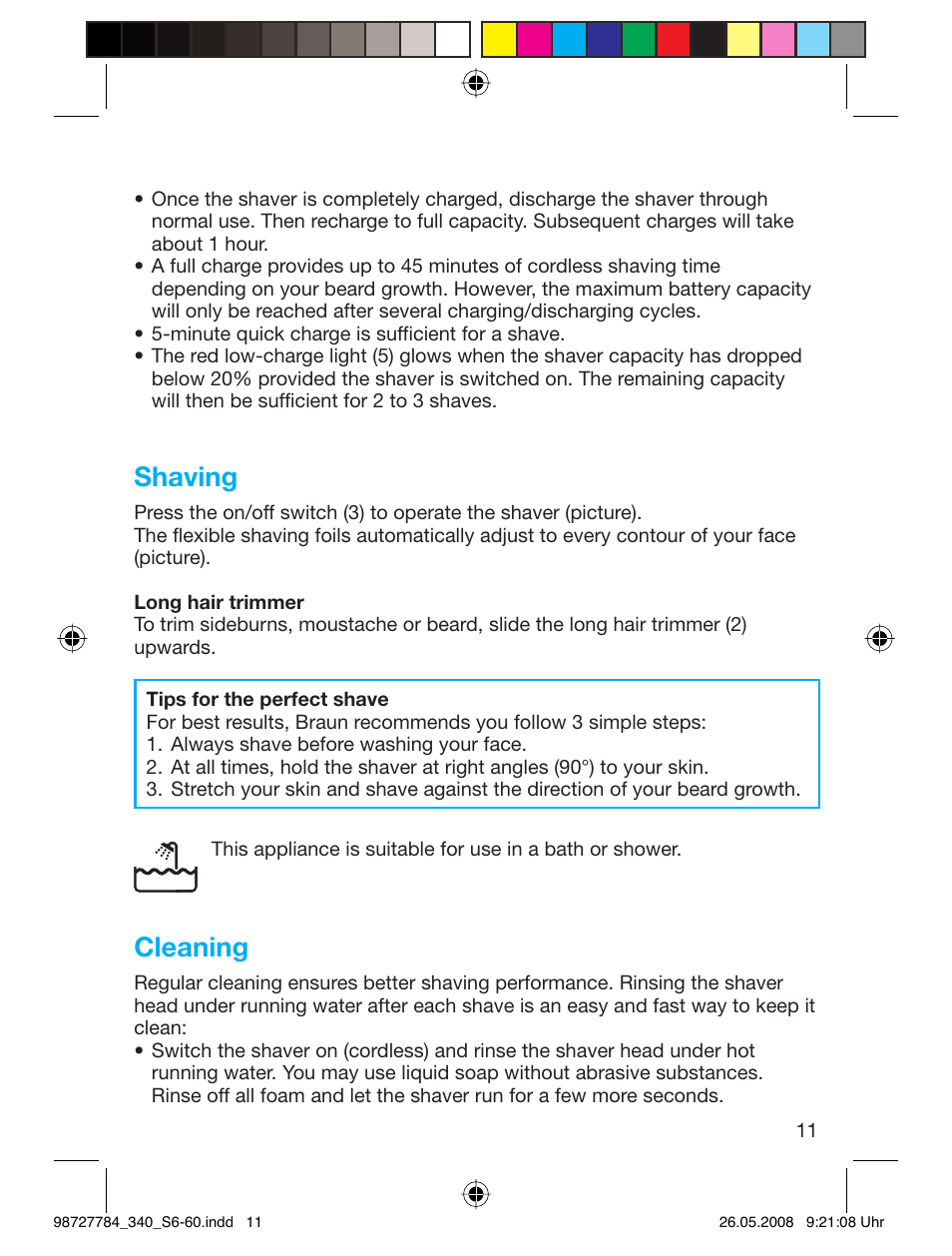 Shaving, Cleaning | Braun 340-5775 Series 3 User Manual | Page 10 / 56
