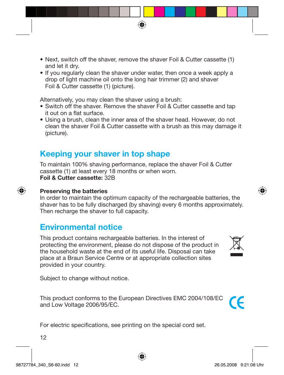 Keeping your shaver in top shape, Environmental notice | Braun 340-5775 Series 3 User Manual | Page 11 / 56