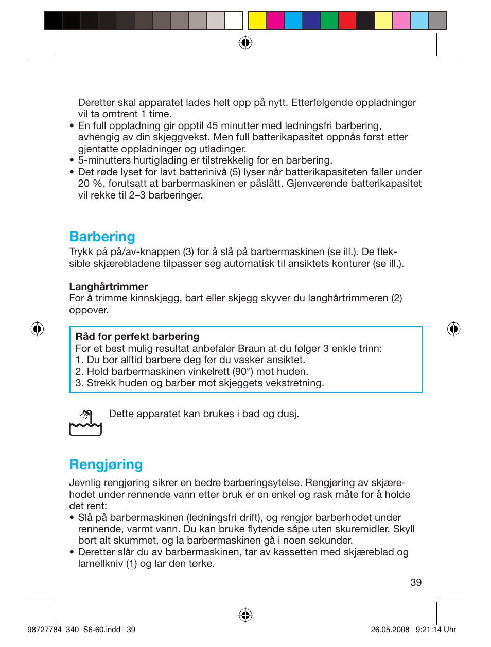 Barbering, Rengjøring | Braun 340-5775 Series 3 User Manual | Page 38 / 56
