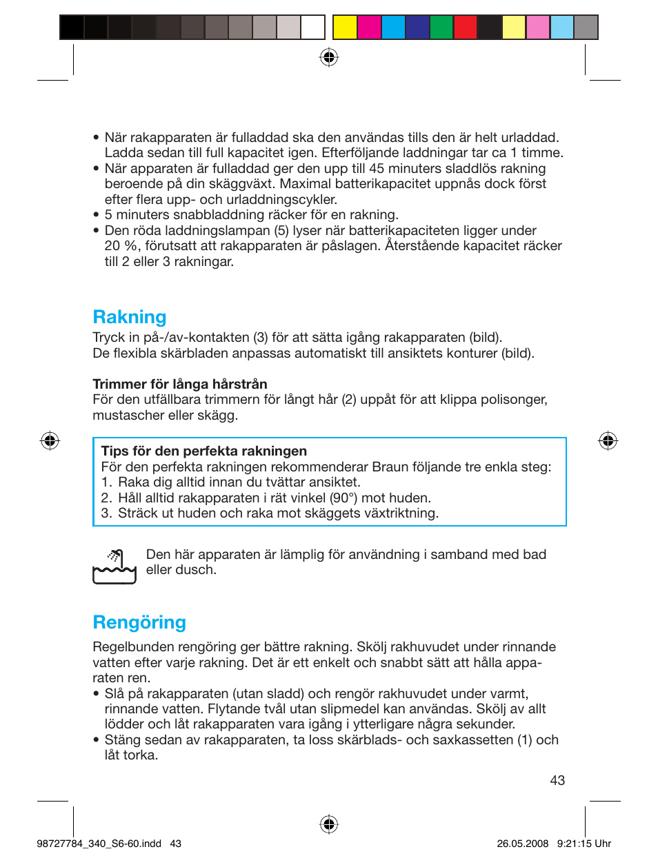 Rakning, Rengöring | Braun 340-5775 Series 3 User Manual | Page 42 / 56