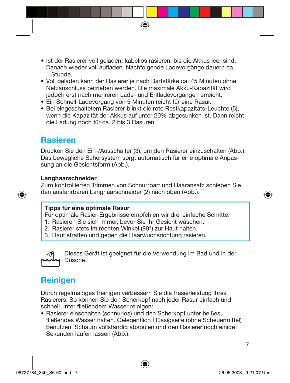 Rasieren, Reinigen | Braun 340-5775 Series 3 User Manual | Page 6 / 56