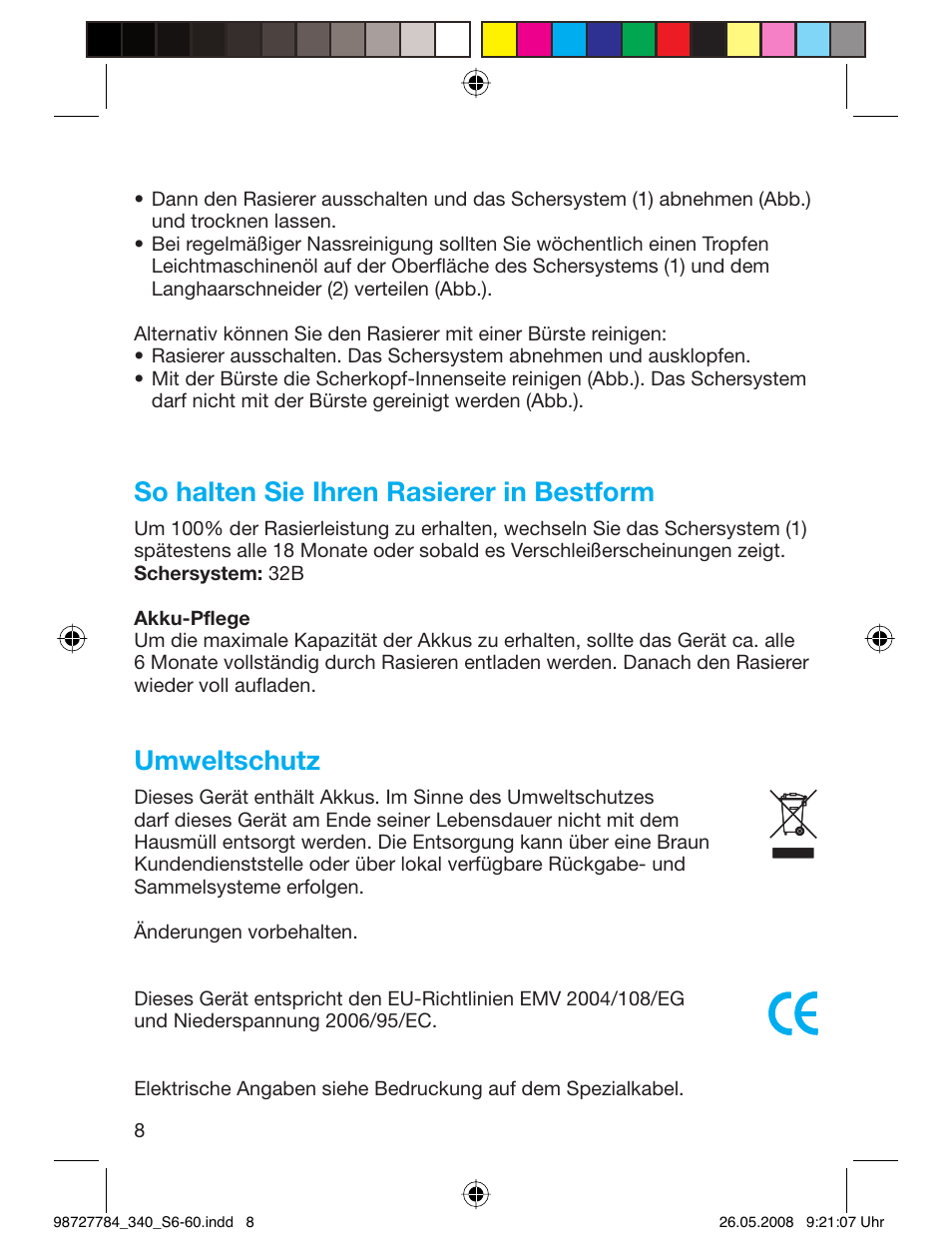 So halten sie ihren rasierer in bestform, Umweltschutz | Braun 340-5775 Series 3 User Manual | Page 7 / 56