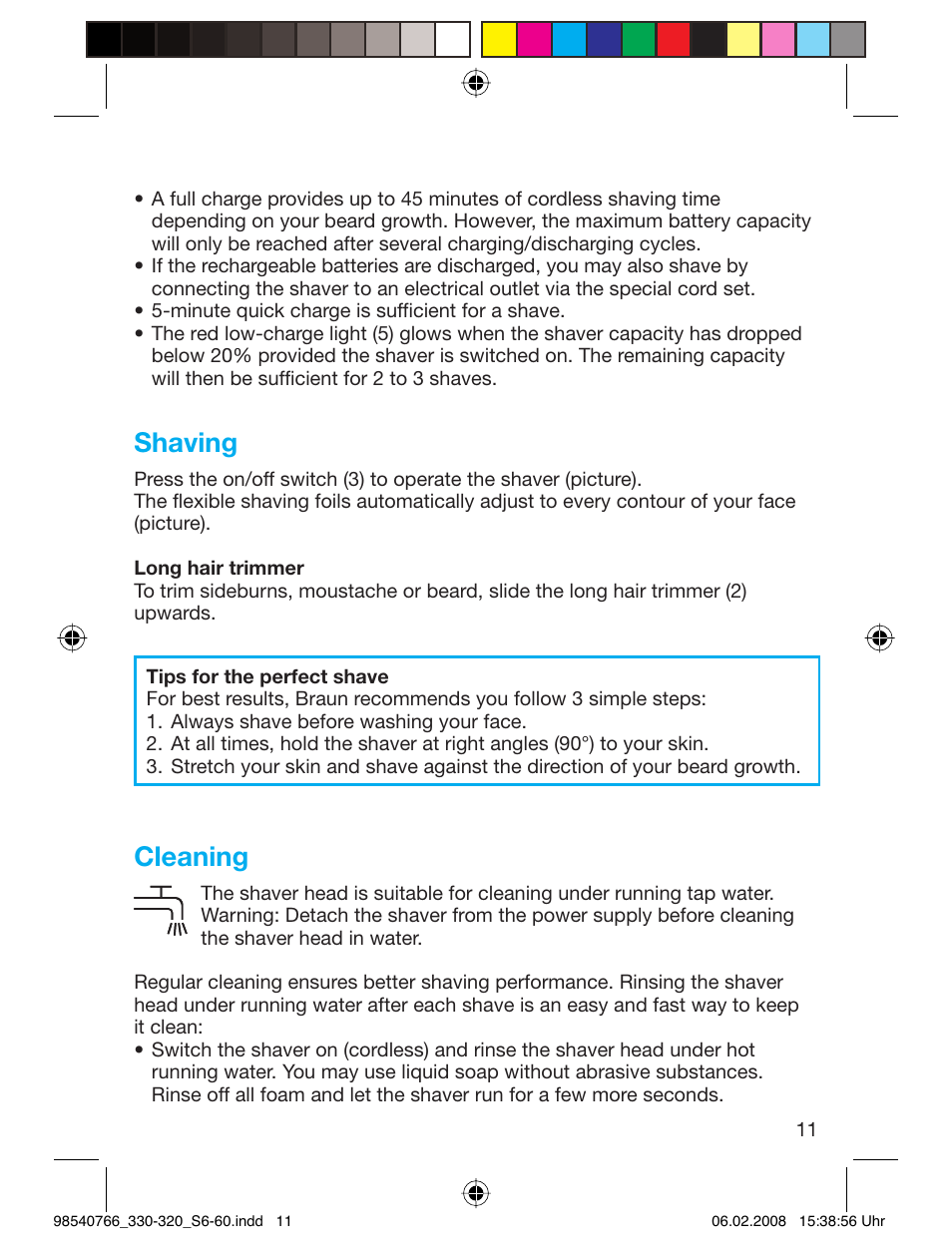 Shaving, Cleaning | Braun 320 Series 3 User Manual | Page 10 / 57