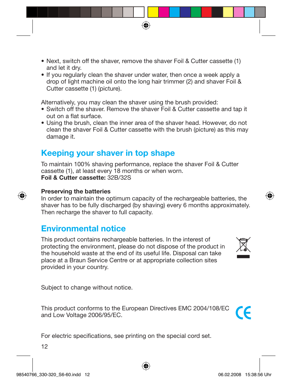 Keeping your shaver in top shape, Environmental notice | Braun 320 Series 3 User Manual | Page 11 / 57