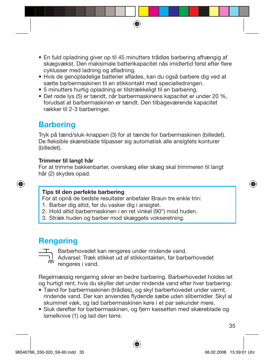 Barbering, Rengøring | Braun 320 Series 3 User Manual | Page 34 / 57