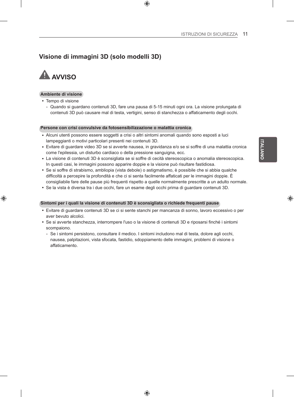 Avviso, Visione di immagini 3d (solo modelli 3d) | LG 42LN5406 User Manual | Page 113 / 256