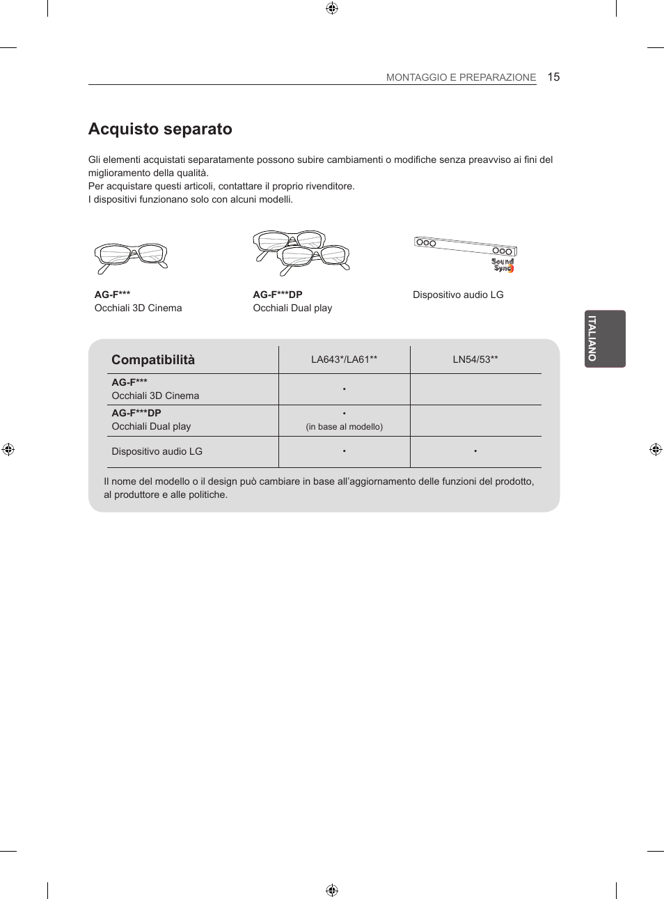 Acquisto separato, Compatibilità | LG 42LN5406 User Manual | Page 117 / 256