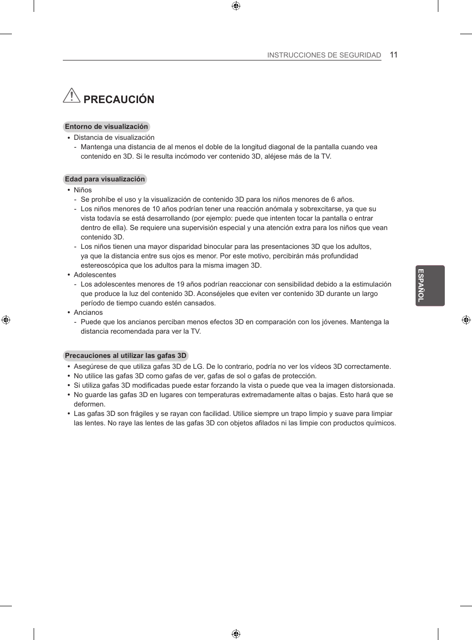 Precaución | LG 42LN5406 User Manual | Page 139 / 256