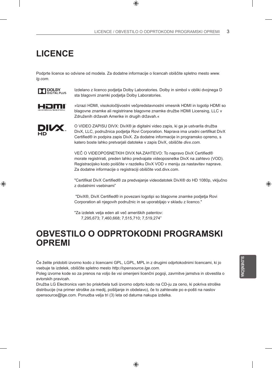 Licence, Obvestilo o odprtokodni programski opremi | LG 42LN5406 User Manual | Page 227 / 256