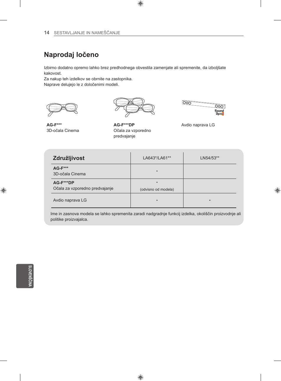 Naprodaj ločeno, Združljivost | LG 42LN5406 User Manual | Page 238 / 256