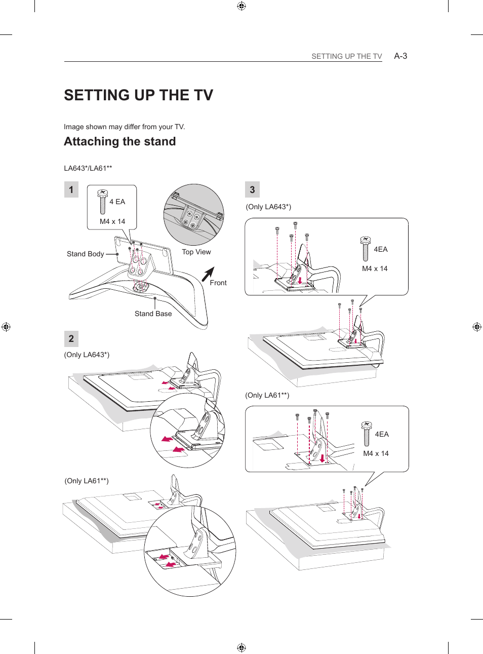 Setting up the tv, Attaching the stand | LG 42LN5406 User Manual | Page 3 / 256