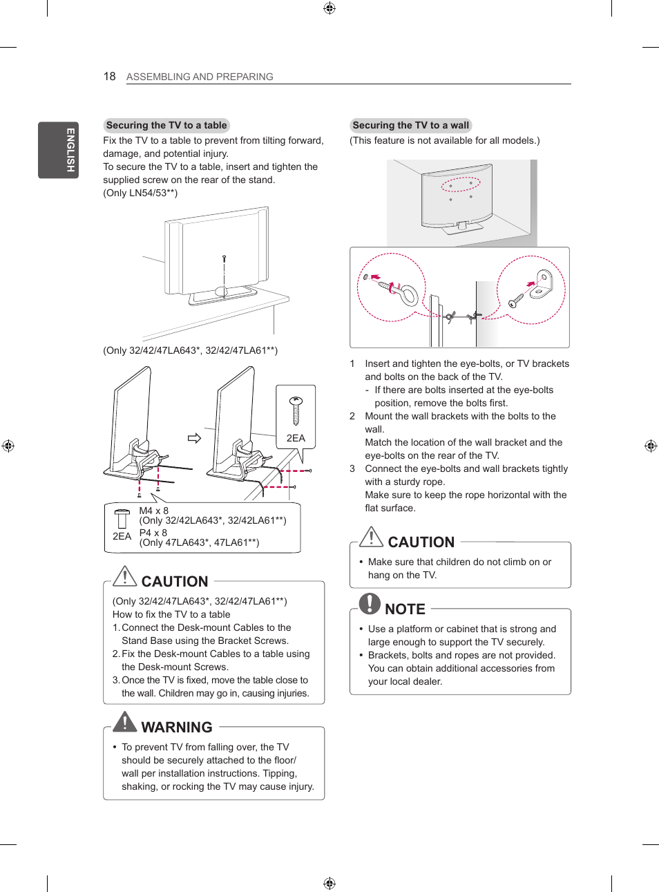 Caution, Warning | LG 42LN5406 User Manual | Page 48 / 256