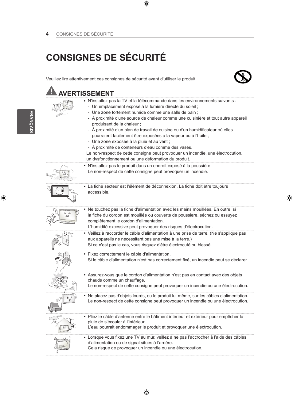 Consignes de sécurité, Avertissement | LG 42LN5406 User Manual | Page 82 / 256