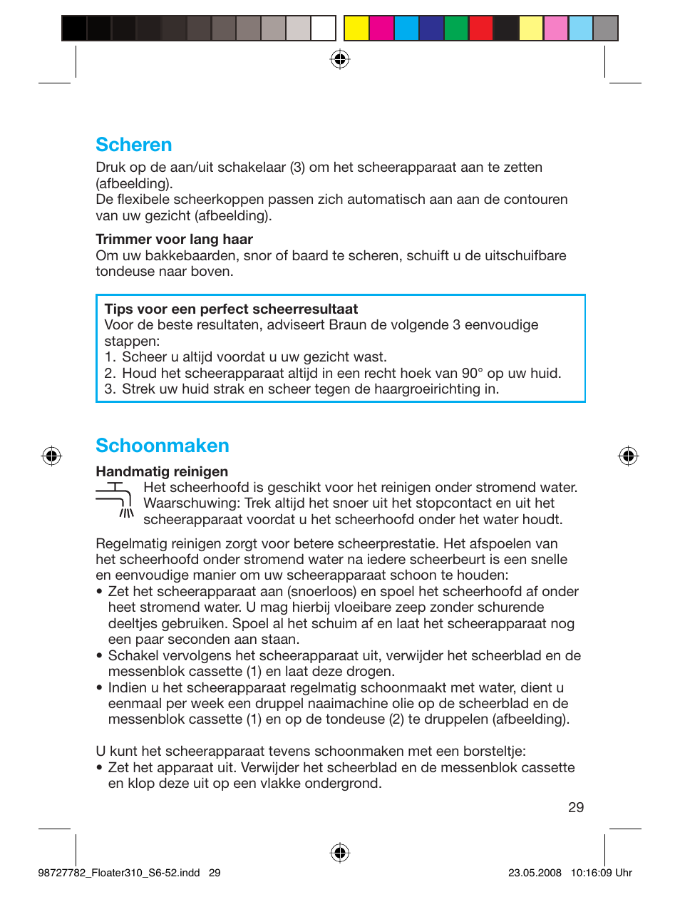 Scheren, Schoonmaken | Braun 310 Series 3 User Manual | Page 28 / 49