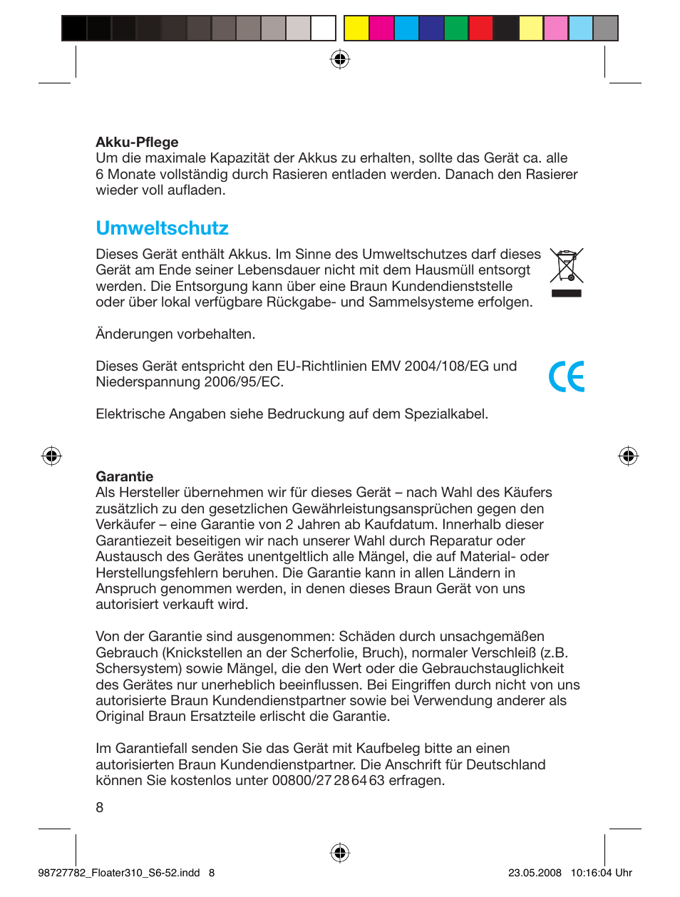 Umweltschutz | Braun 310 Series 3 User Manual | Page 7 / 49