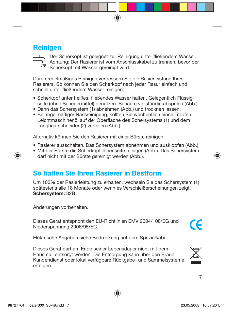 Reinigen, So halten sie ihren rasierer in bestform | Braun 300-5778 Series 3 User Manual | Page 6 / 45