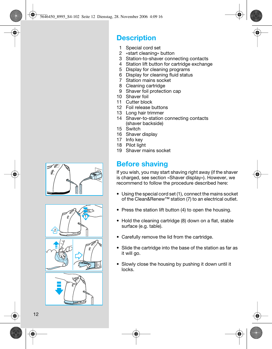 Description, Before shaving | Braun 8995 360°Complete User Manual | Page 12 / 99