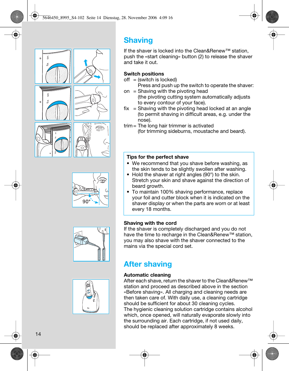 Shaving, After shaving | Braun 8995 360°Complete User Manual | Page 14 / 99