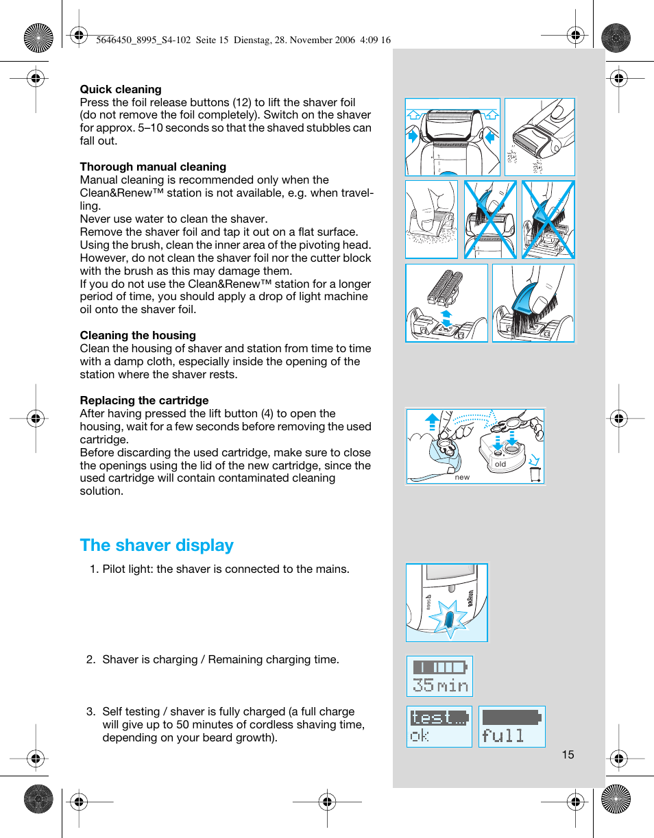 The shaver display | Braun 8995 360°Complete User Manual | Page 15 / 99