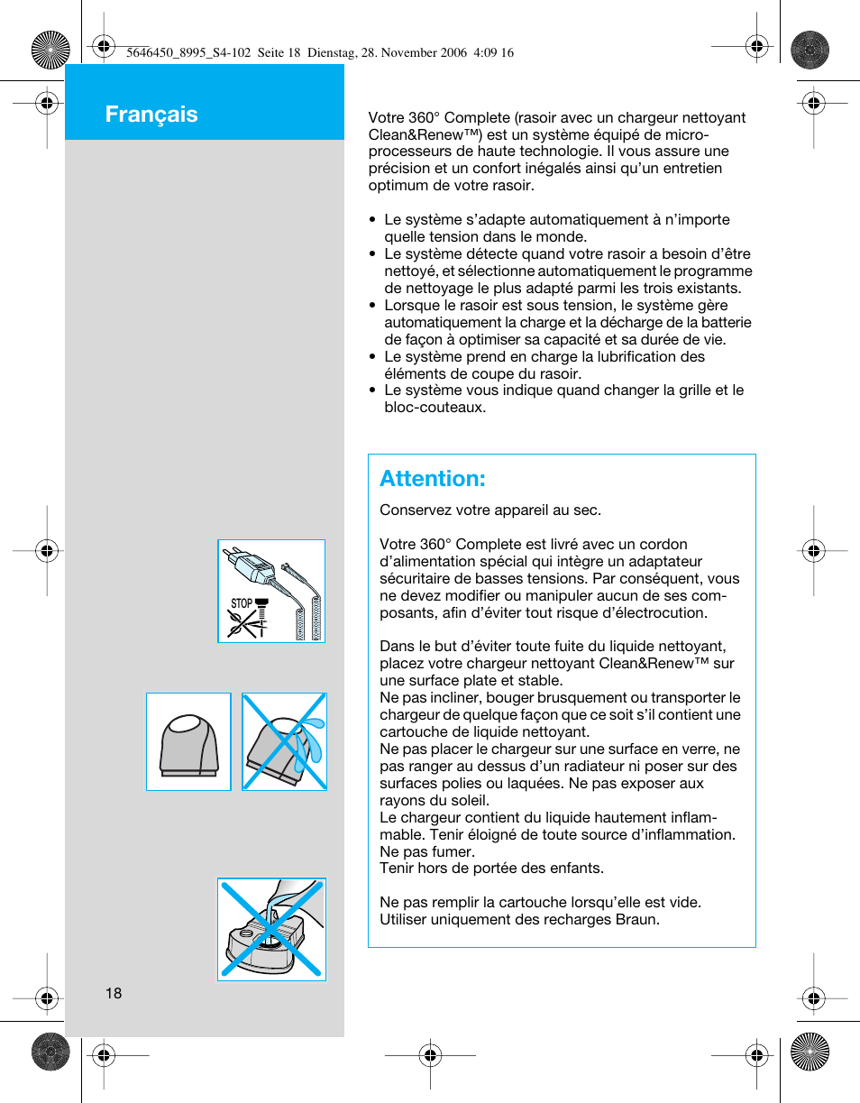 Attention, Français | Braun 8995 360°Complete User Manual | Page 18 / 99