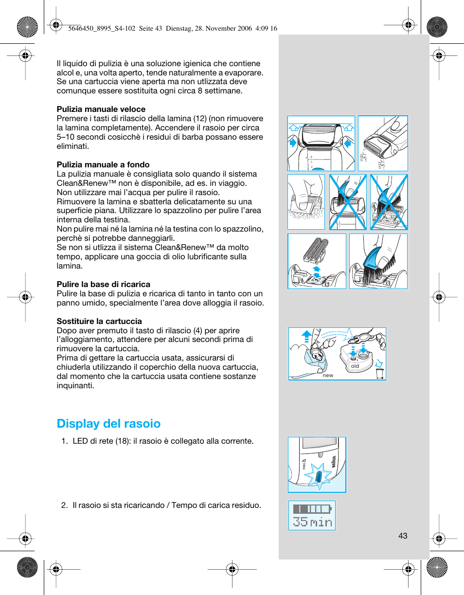 Display del rasoio | Braun 8995 360°Complete User Manual | Page 43 / 99