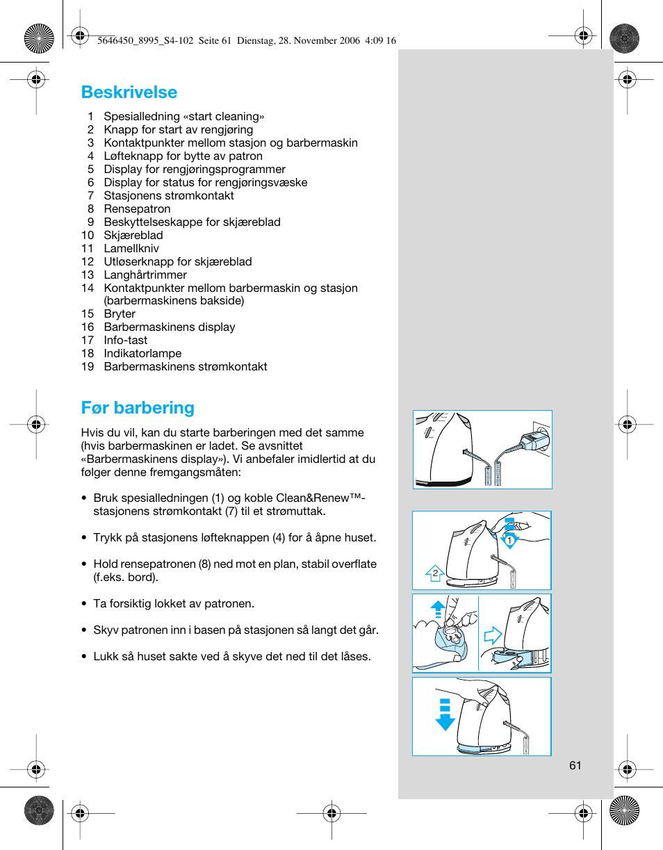 Beskrivelse, Før barbering | Braun 8995 360°Complete User Manual | Page 61 / 99