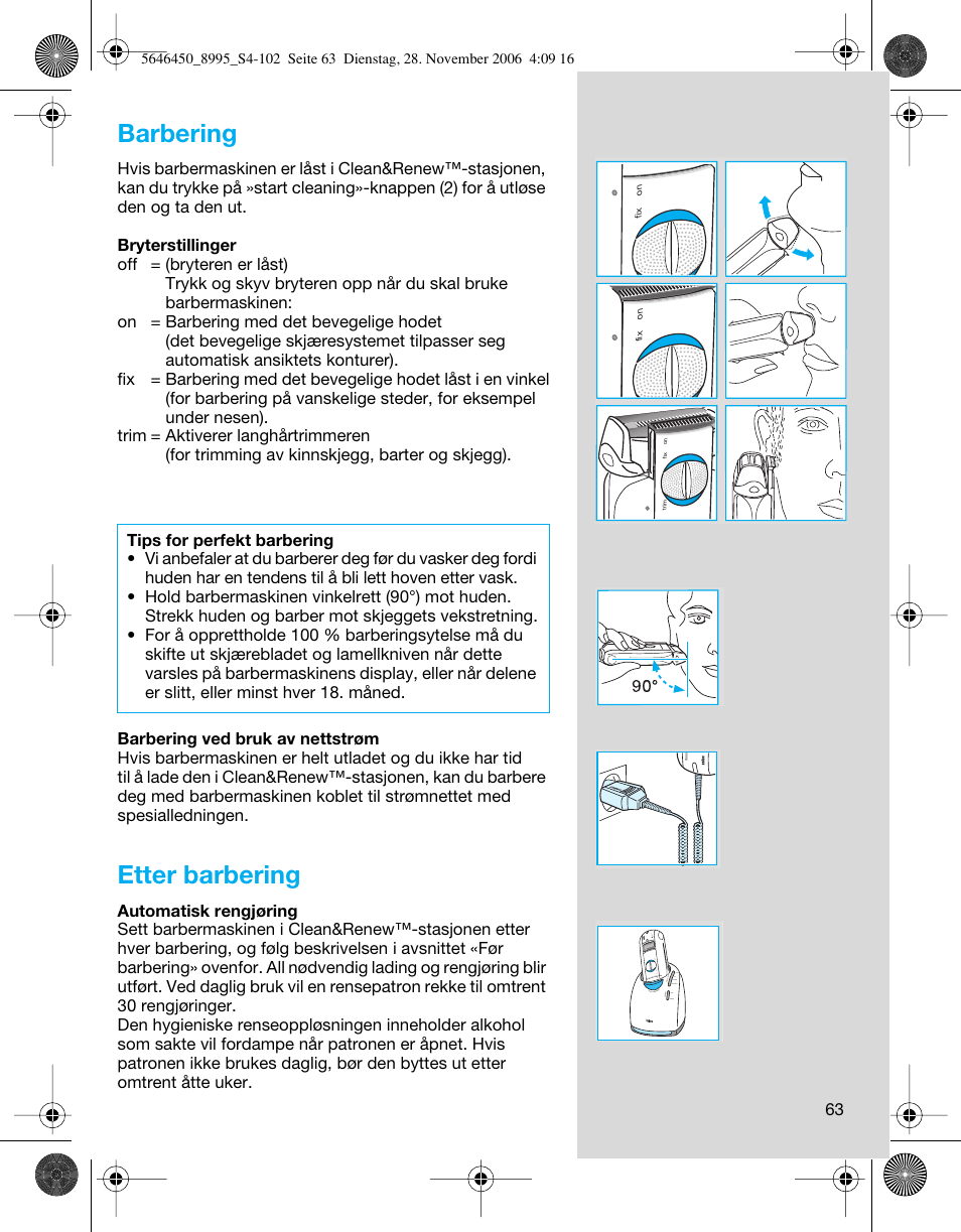 Barbering, Etter barbering | Braun 8995 360°Complete User Manual | Page 63 / 99