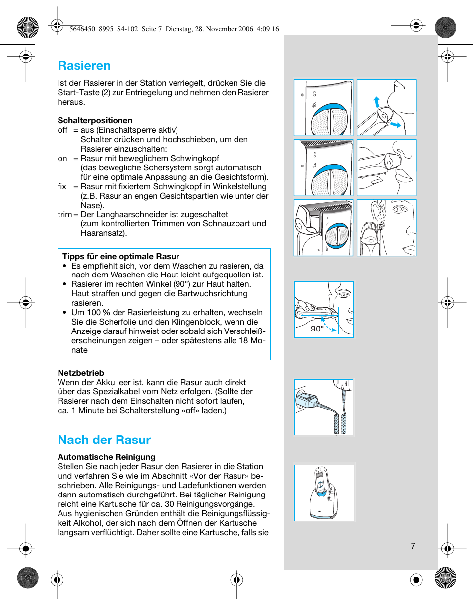 Rasieren, Nach der rasur | Braun 8995 360°Complete User Manual | Page 7 / 99