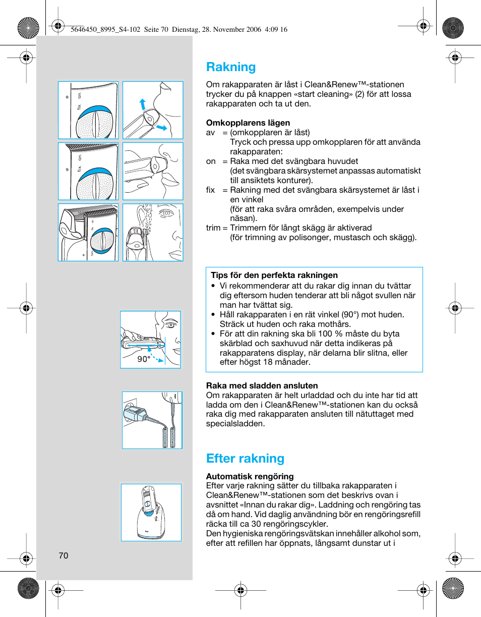 Rakning, Efter rakning | Braun 8995 360°Complete User Manual | Page 70 / 99