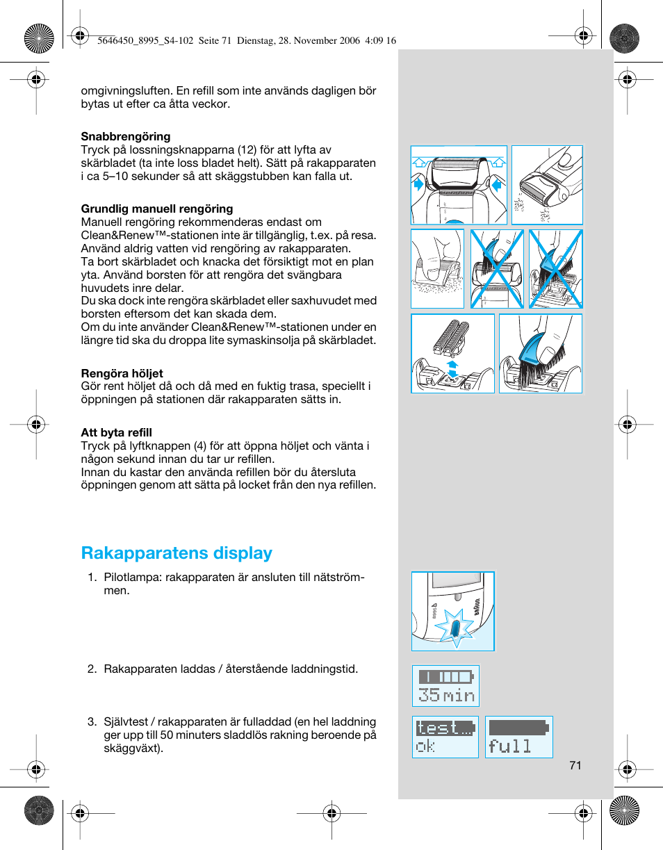 Rakapparatens display | Braun 8995 360°Complete User Manual | Page 71 / 99