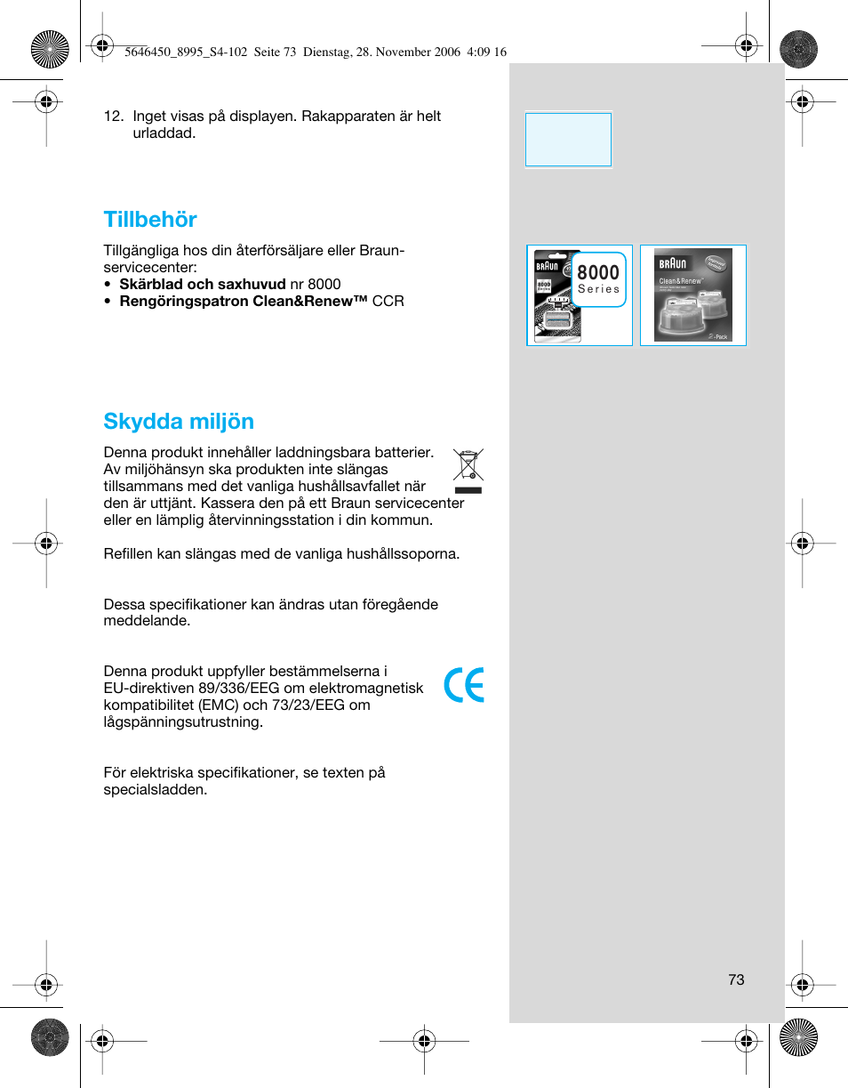 Tillbehör, Skydda miljön | Braun 8995 360°Complete User Manual | Page 73 / 99