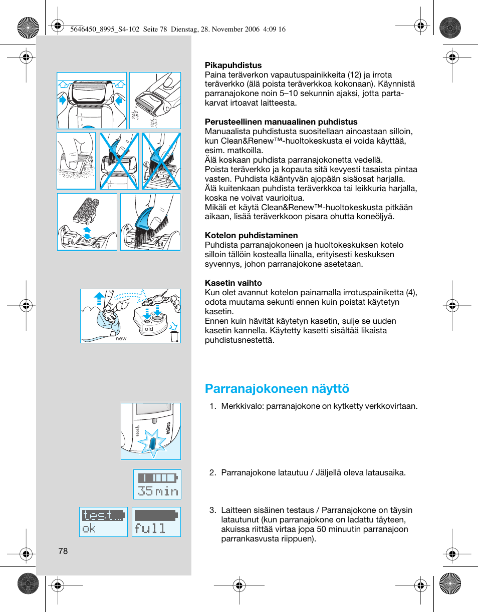 Parranajokoneen näyttö | Braun 8995 360°Complete User Manual | Page 78 / 99