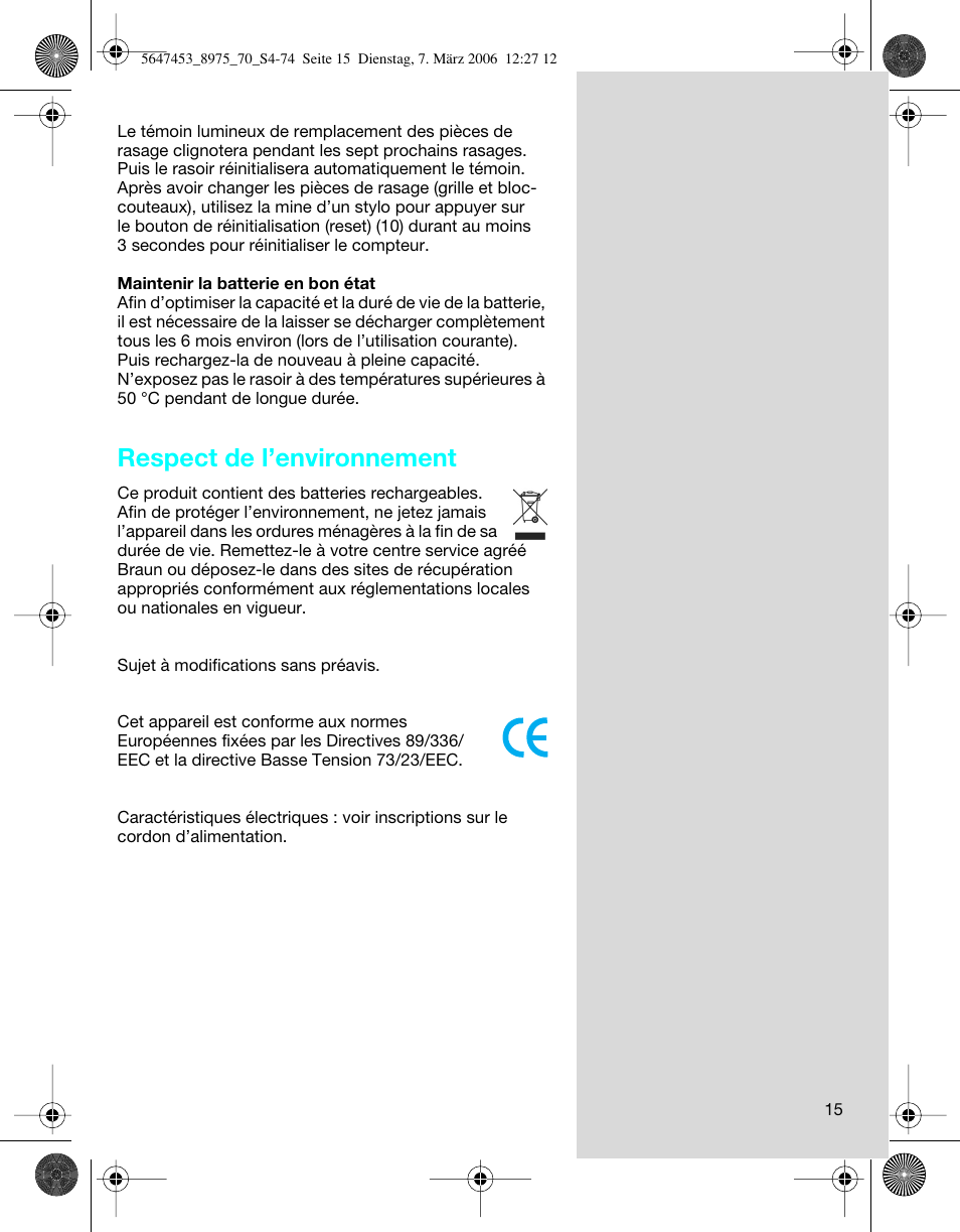 Respect de l’environnement | Braun 8975 360°Complete Solo  EU User Manual | Page 15 / 70