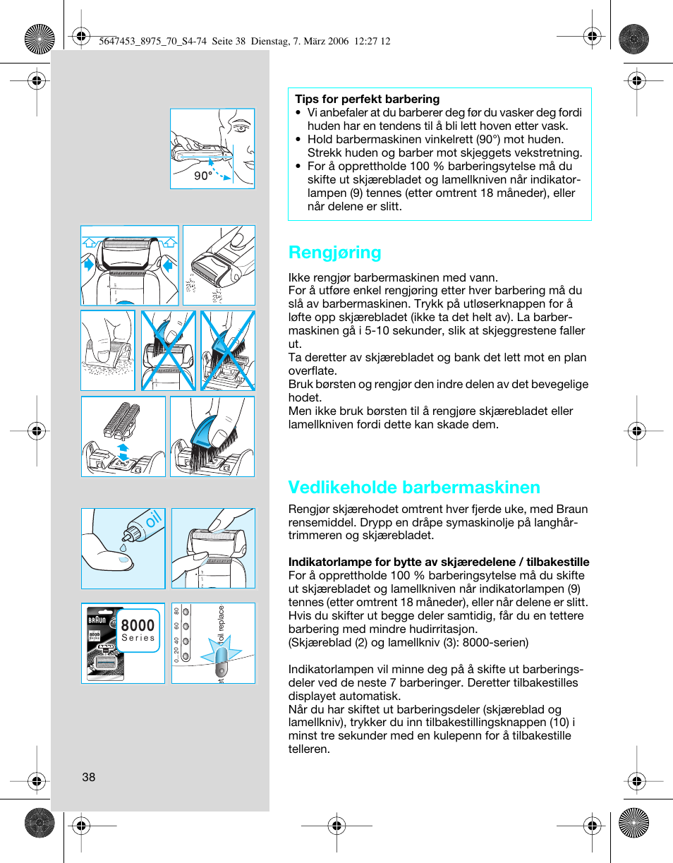Rengjøring, Vedlikeholde barbermaskinen | Braun 8975 360°Complete Solo  EU User Manual | Page 38 / 70