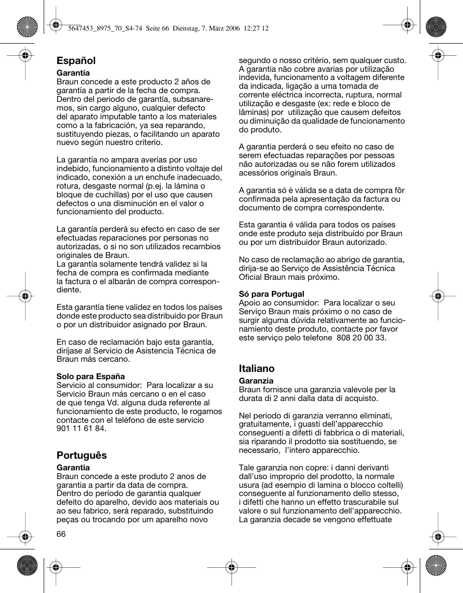 Español, Português, Italiano | Braun 8975 360°Complete Solo  EU User Manual | Page 66 / 70