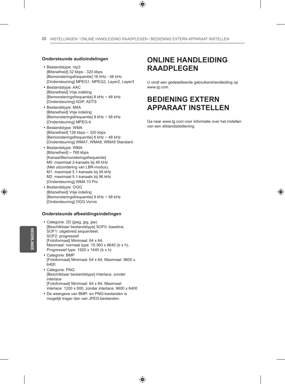 Online handleiding raadplegen, Bediening extern apparaat instellen | LG 50PB560U User Manual | Page 173 / 227