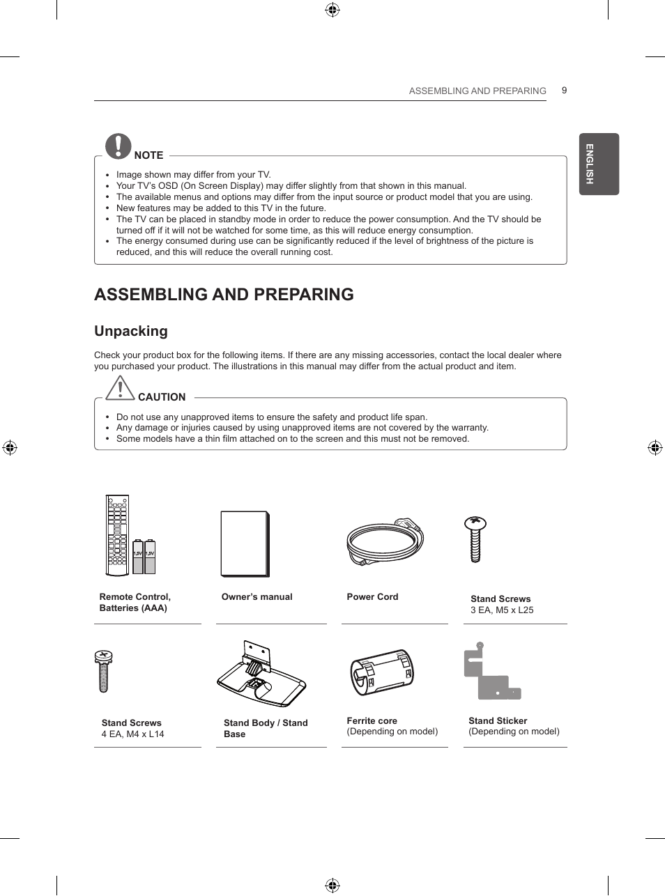 Assembling and preparing, Unpacking | LG 50PB560U User Manual | Page 28 / 227
